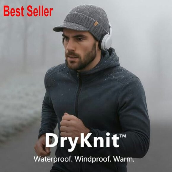 Merino Wool Blend Winter Beanie Fleece Lined Waterproof Brim Visor Cap Unisex